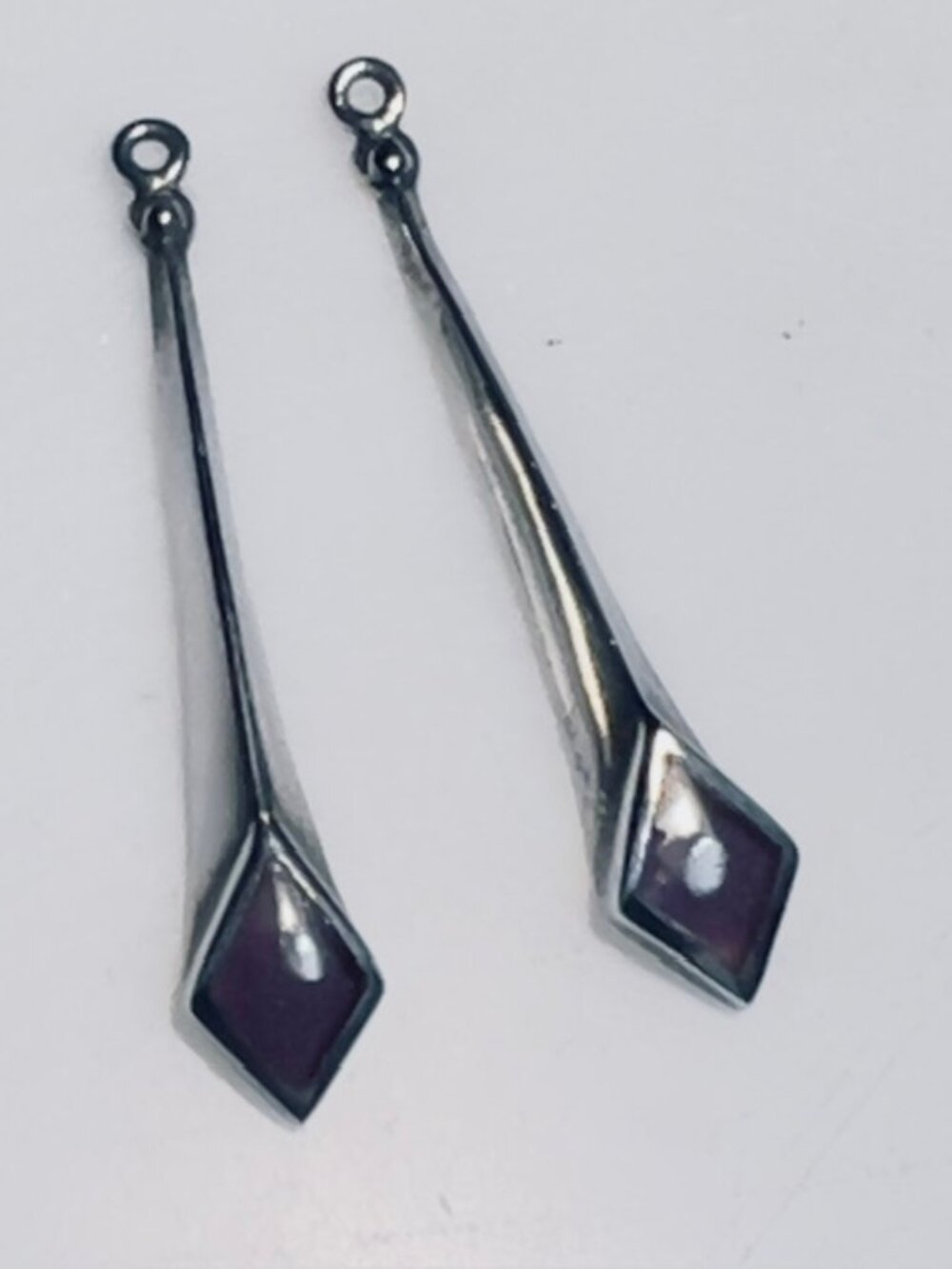 Vintage Sterling Silver & Amethyst Elongated Minimalist Geometric Drop Earrings
